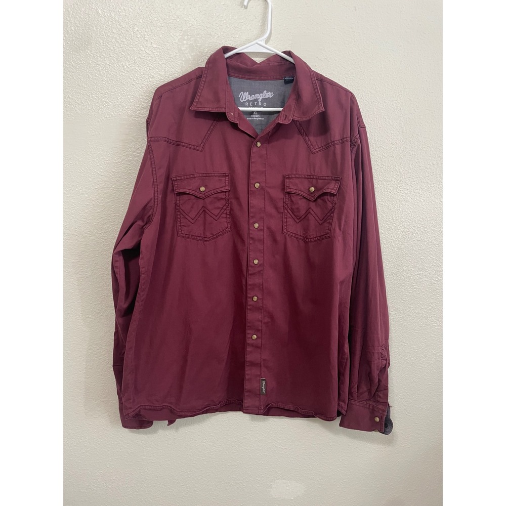 Wrangler Retro Premium Western Shirt Mens XL Burgundy Long Sleeve Snap 112318871
